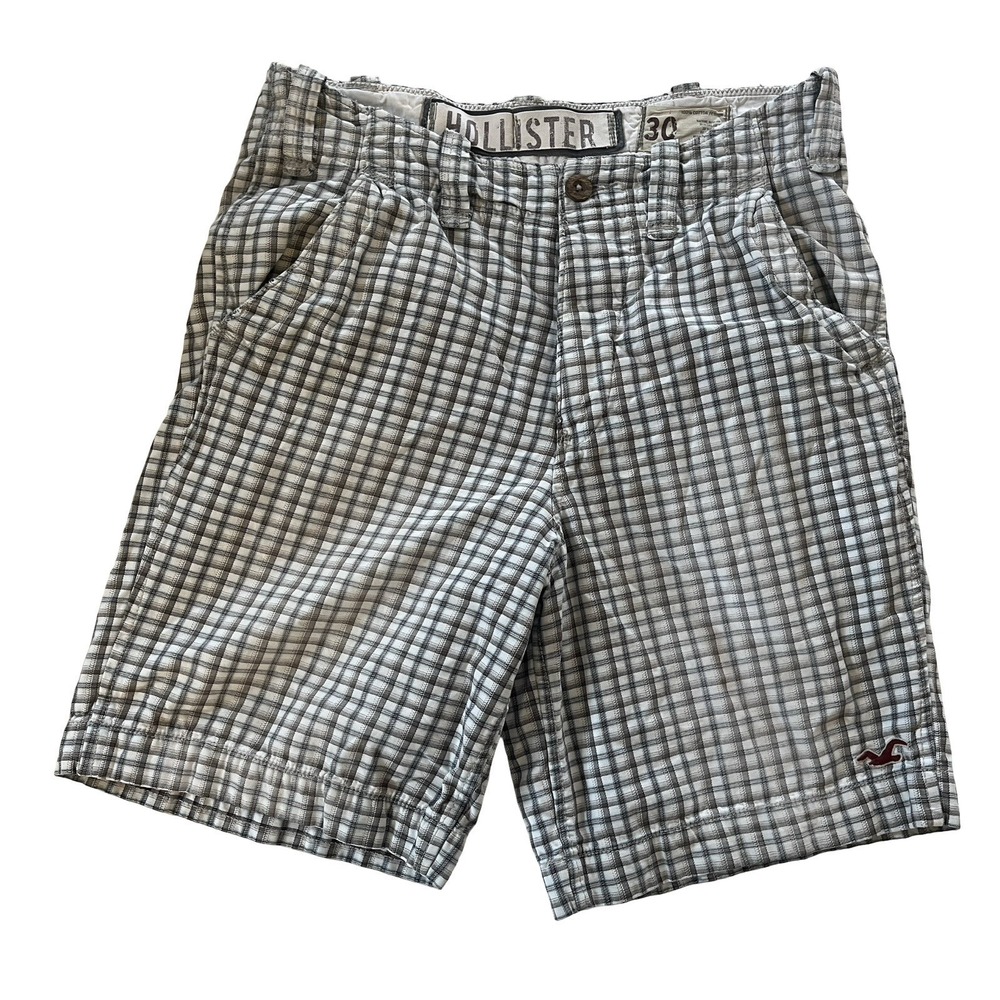 VTG Hollister‎ Men's Size 30 Chino Cargo Shorts Blue White Check 100% Cotton
